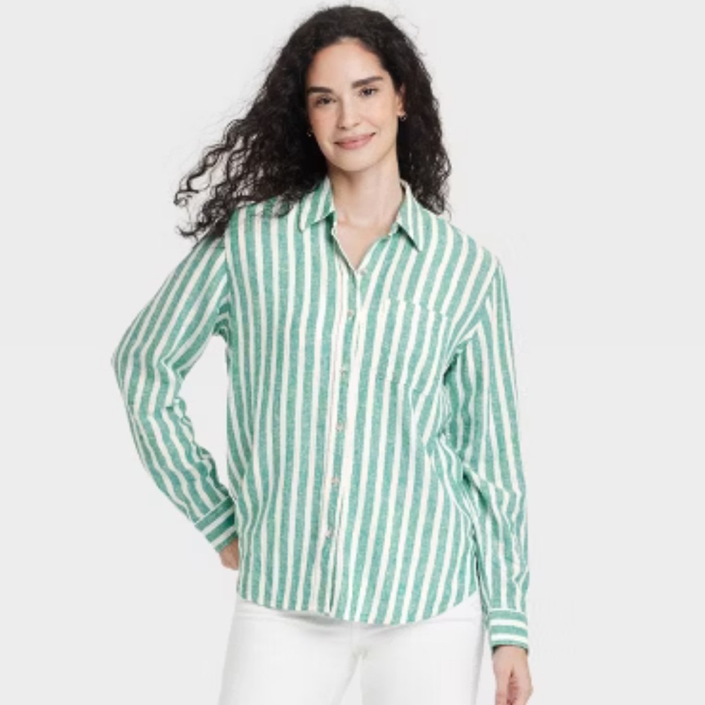 Universal Thread Mint and White Striped Shirt oversized fit Medium
